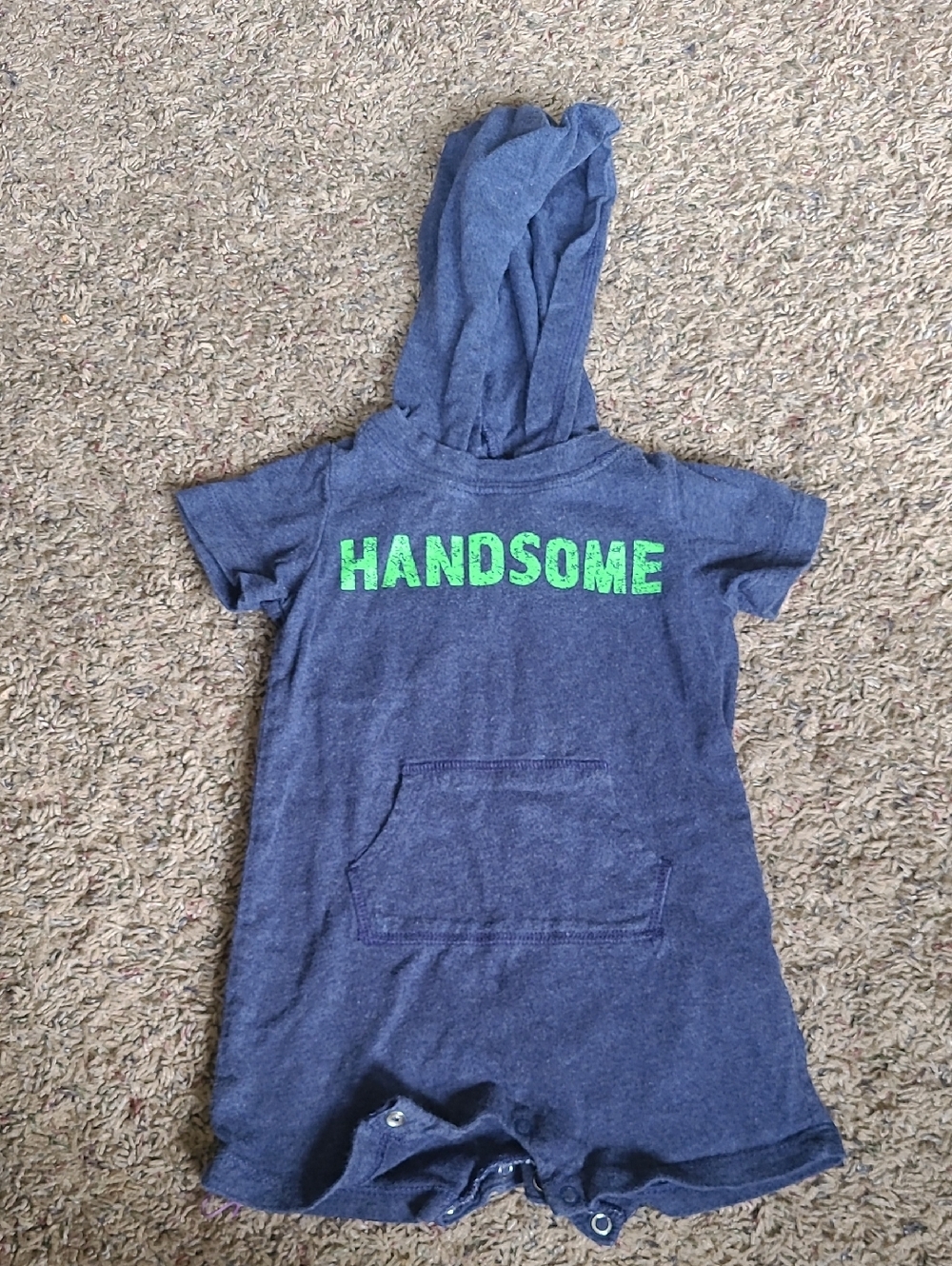 Carter's Navy Hooded Romper with Lime Green 'HANDSOME' Print